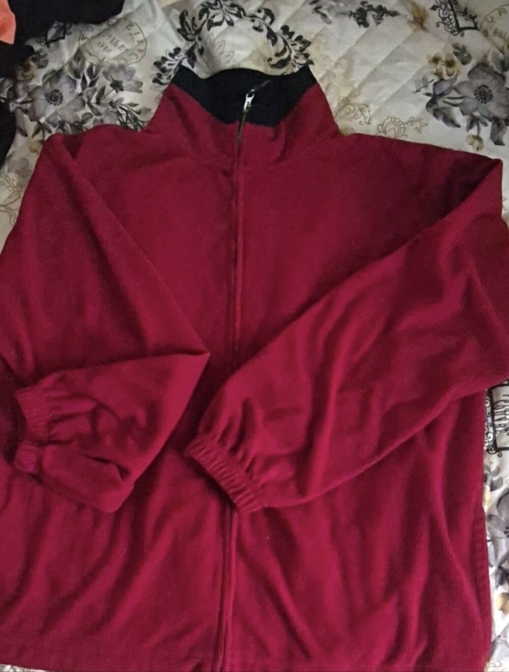 Free Country Mens Red Full Zip Fleece  Sweater Jacket L Stand-Up Collar Solid